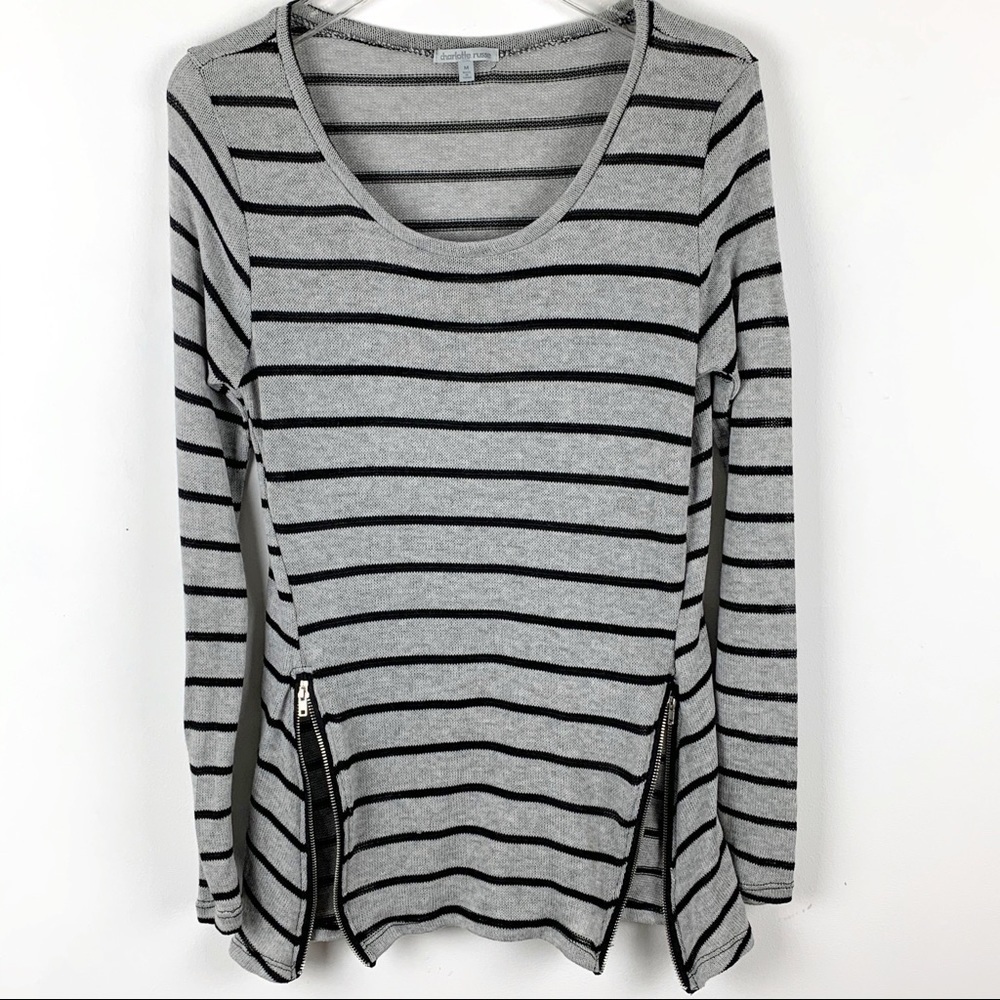 CHARLOTTE Russe Striped Zip Hem Tunic Size Medium